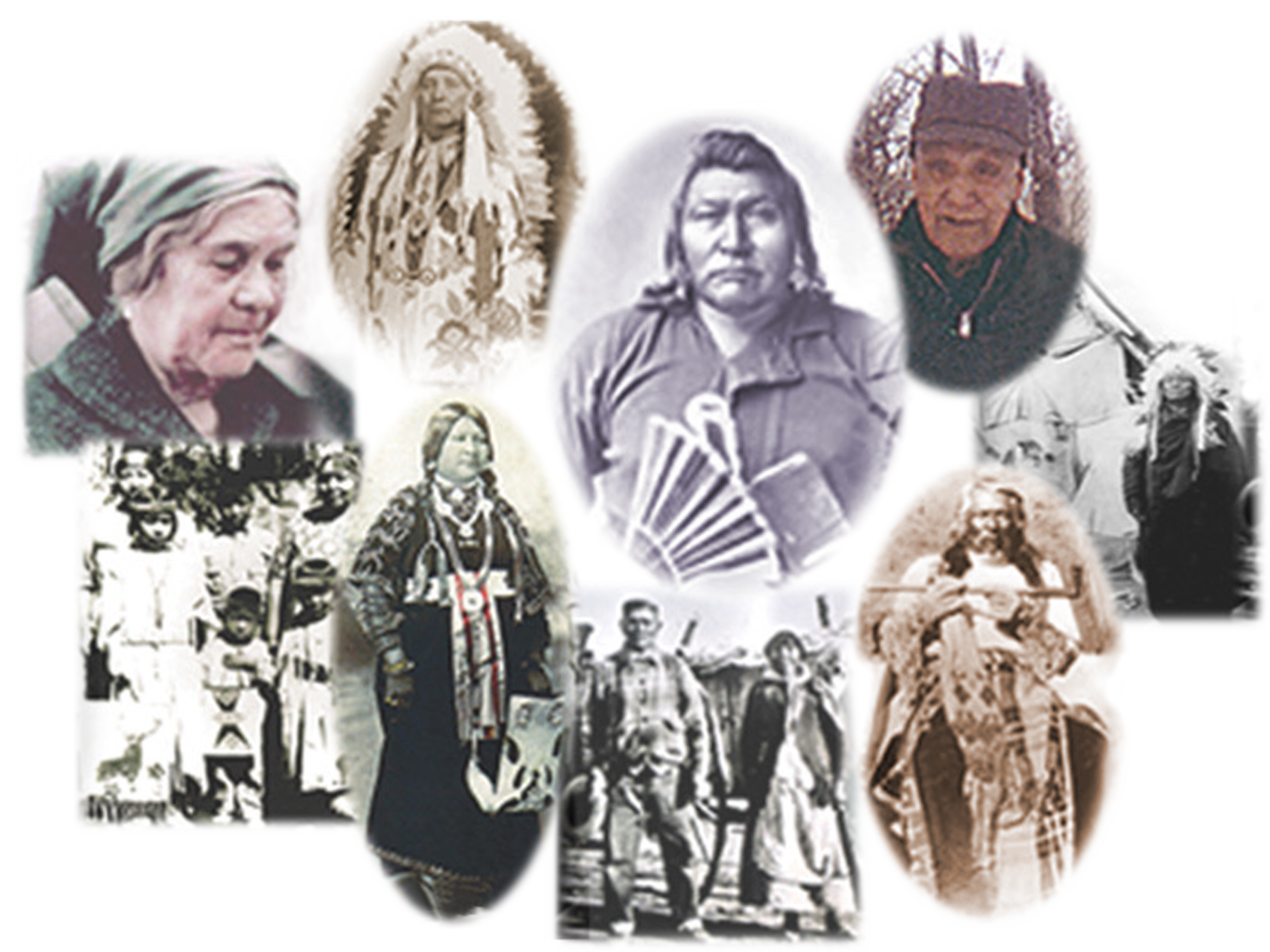 Images of ancestors from the various tribes of the Original Boise Valley People. The images are historical in nature and mostly black and white and sepia tone.