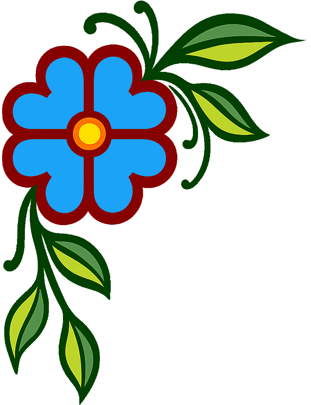 A blue and maroon flower which is typical of the designs of the Original Boise Valley People.