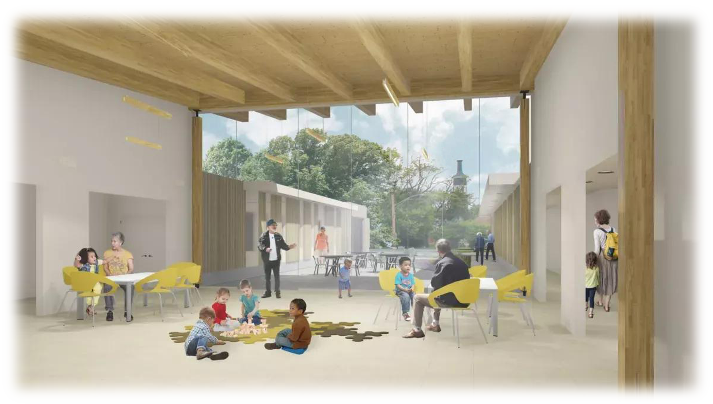 A concept image of the Cultural Center for the Original Boise Valley People. Both young and older tribal members are shown.