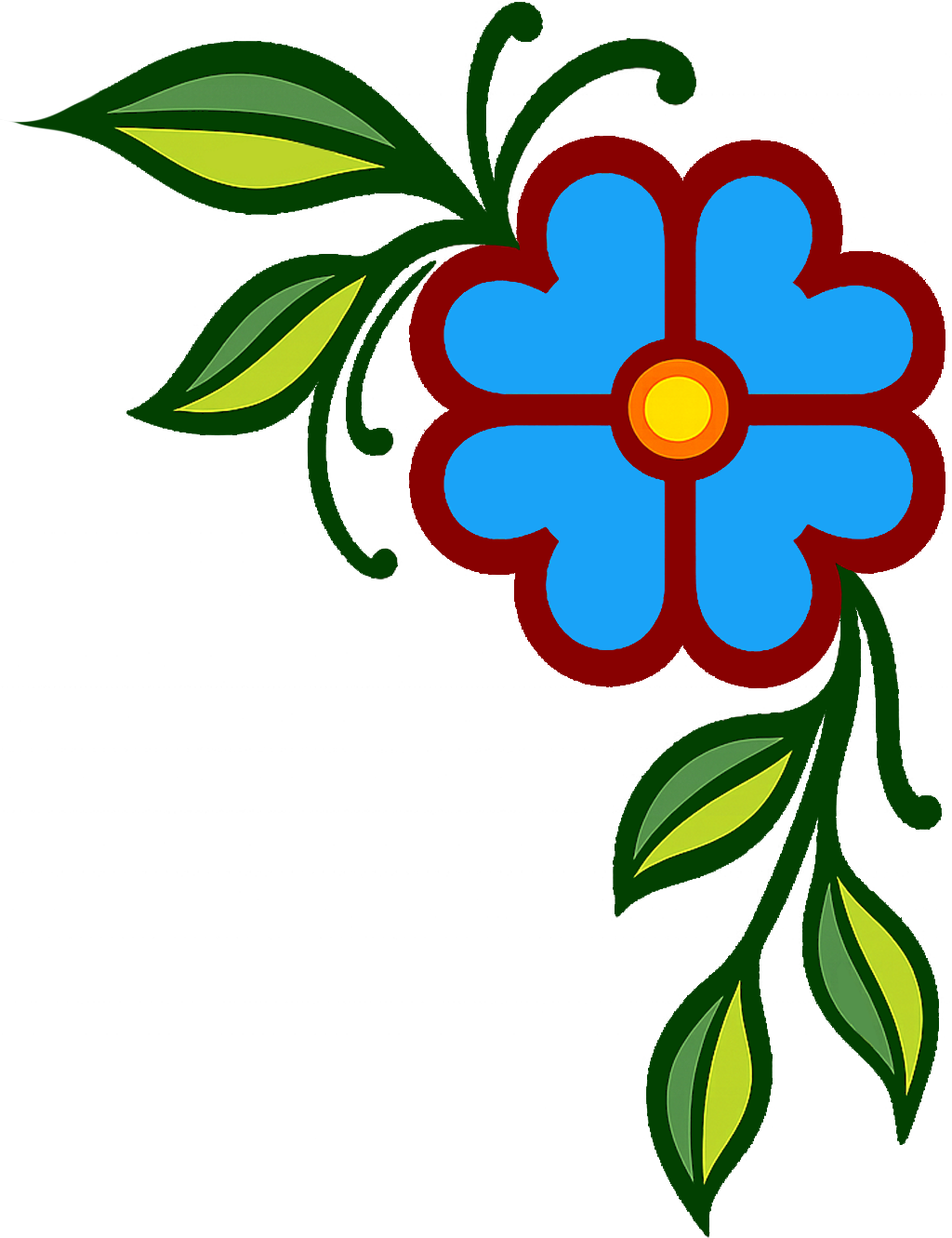 A blue and maroon flower which is typical of the designs of the Original Boise Valley People.