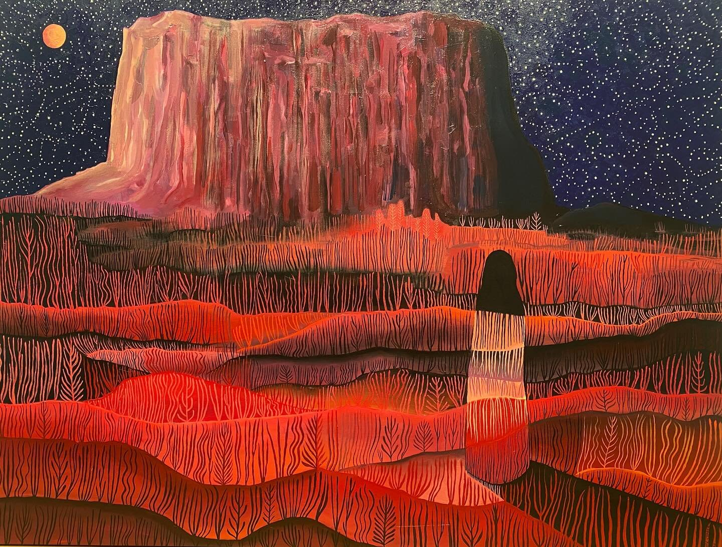 Holy Mountain Woman, 2025 
Acrylic on Canvas 
5 ft x 4 ft 
Commission for NALSA ( Native American Law Students Association) at Lewis and Clark Law School, Portland OR