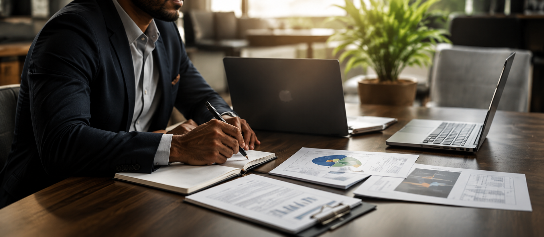 Business consultant developing strategic plans, financial solutions, and growth initiatives for long-term success.