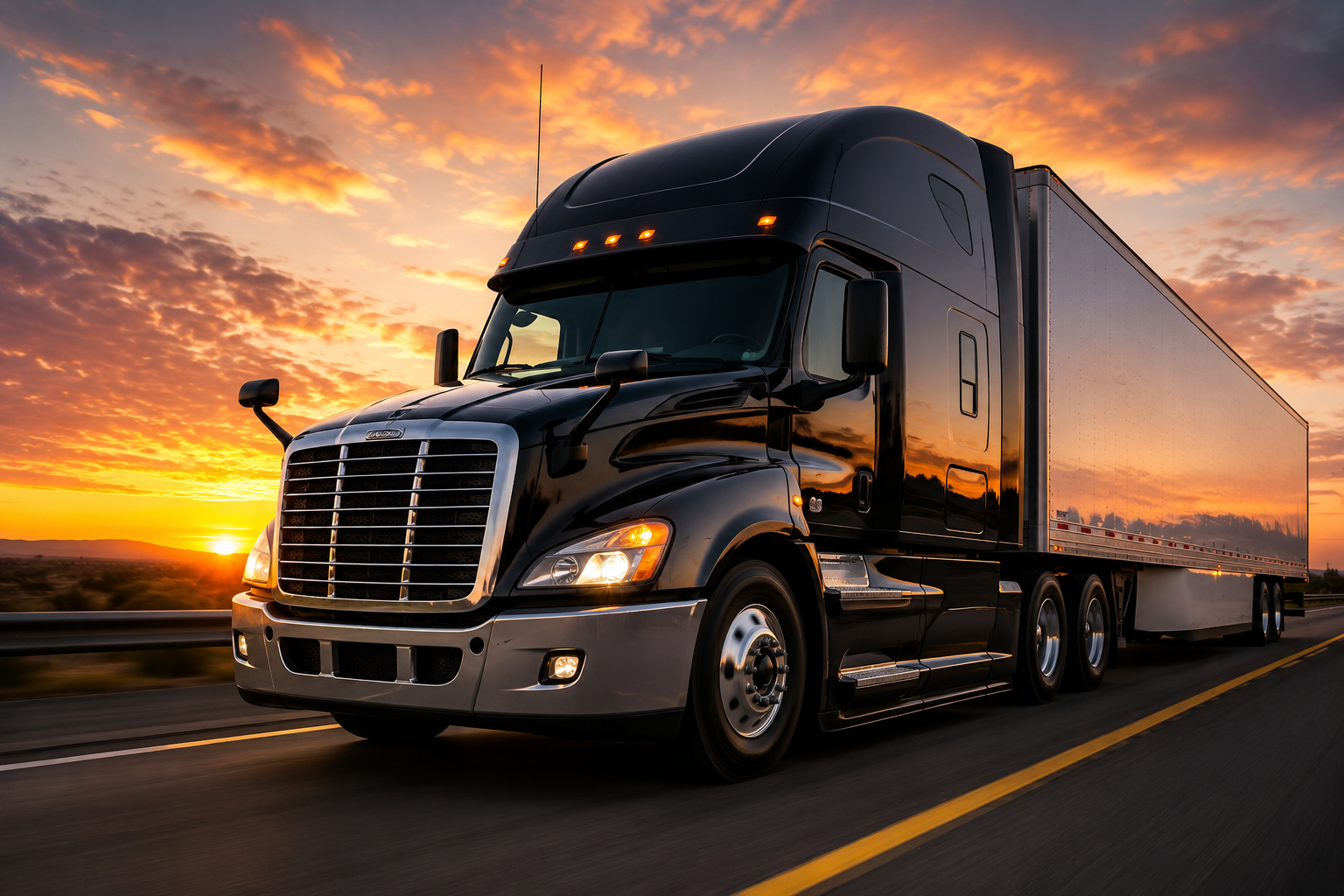 Commercial semi-truck transporting freight across the United States with professional logistics and dispatch support.