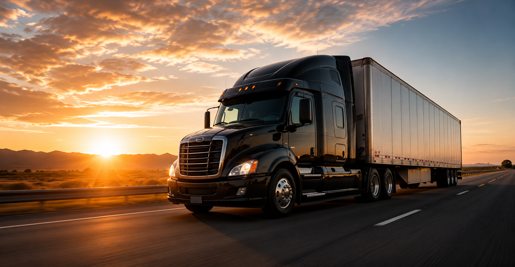 Commercial semi-truck transporting freight with reliable logistics, dispatch services, and nationwide transportation support.
