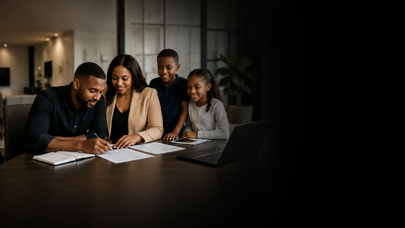 Family exploring business opportunities, financial planning, and future goals to build long-term success together.