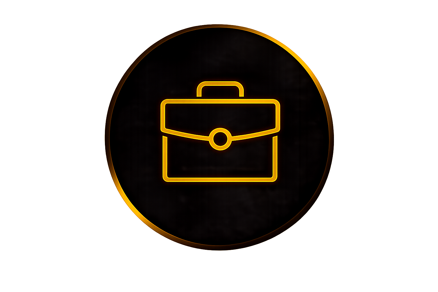 Neon sign of a yellow briefcase against a black background with a yellow border.