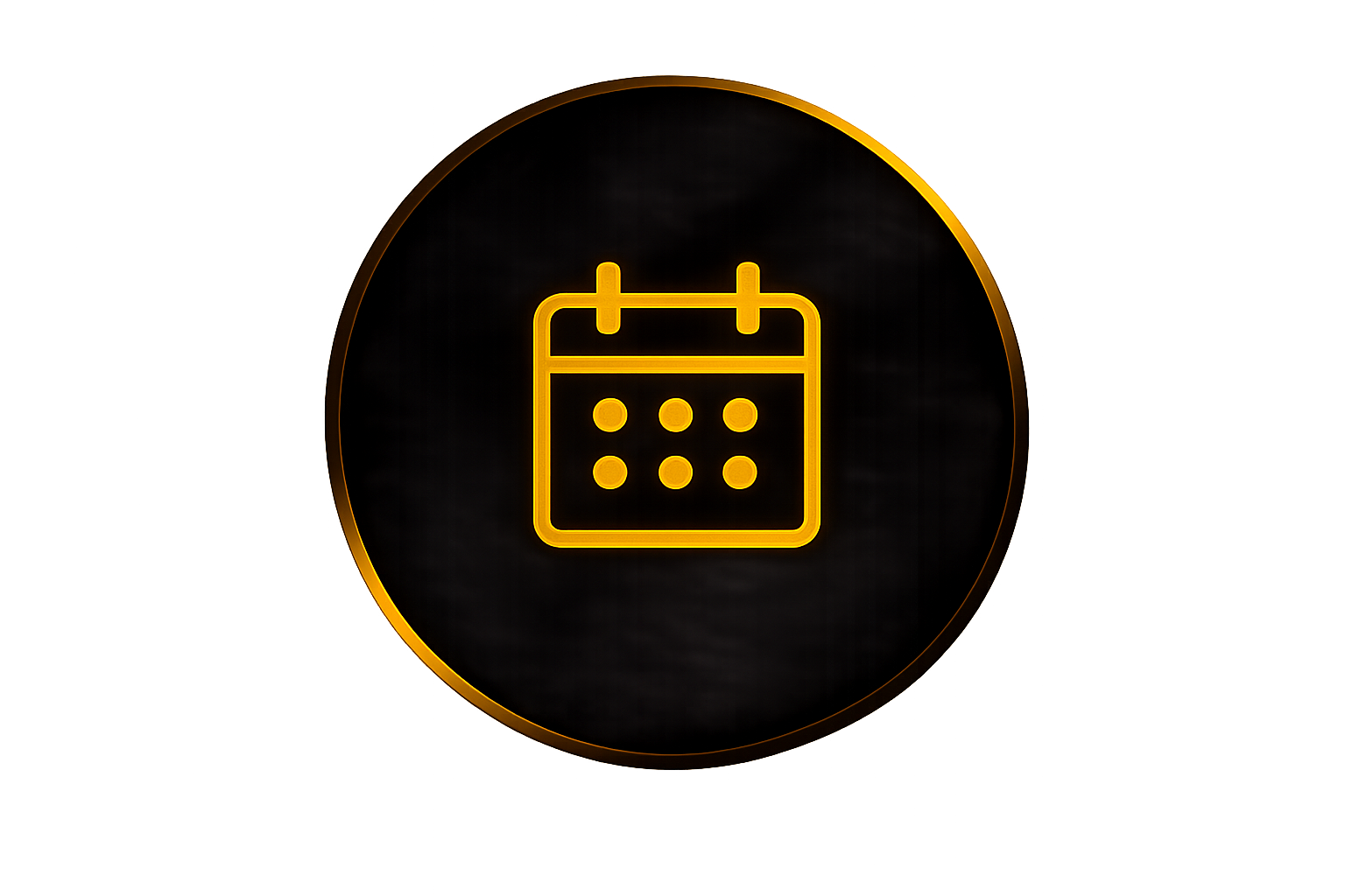 Neon yellow clock icon on a black circular background with a yellow border, mounted on a yellow wall.