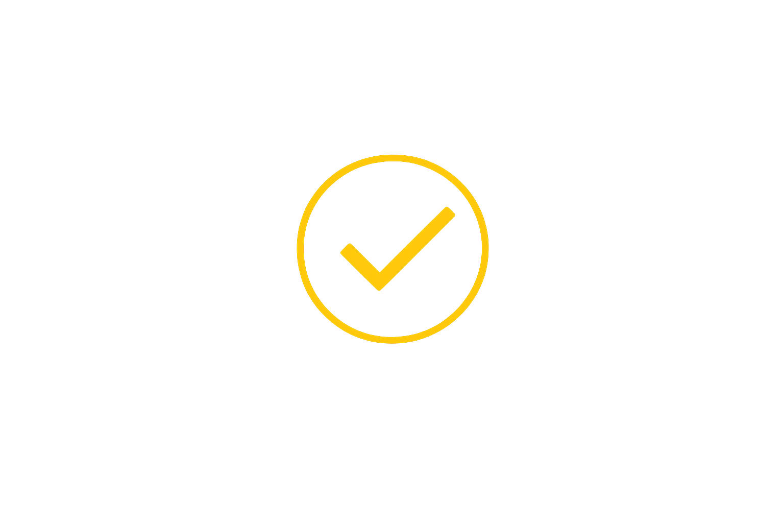 Yellow checkmark icon within a yellow circle on a black background.