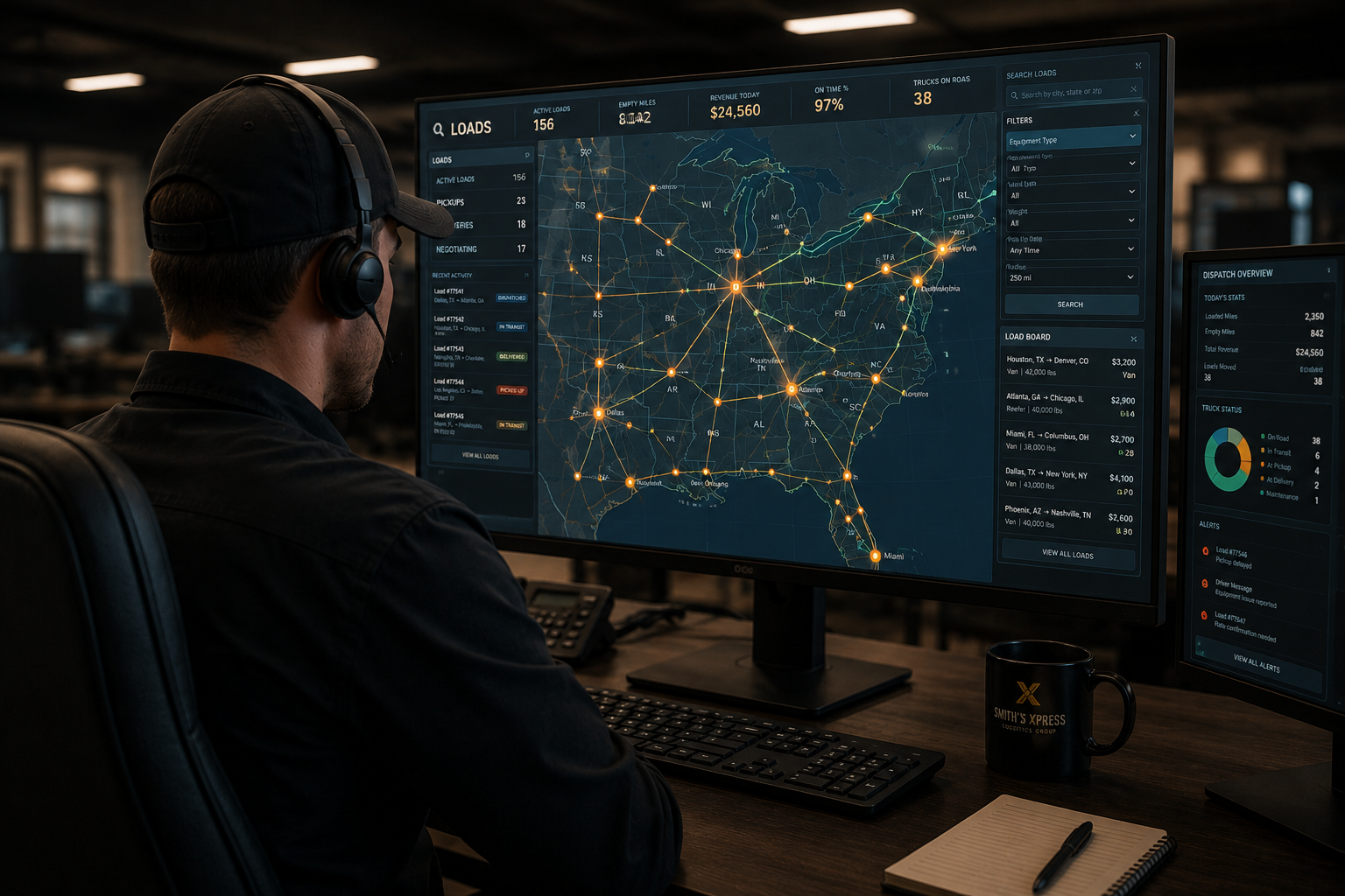 Logistics dispatcher managing freight routes, load planning, carrier coordination, and real-time transportation operations across the United States.