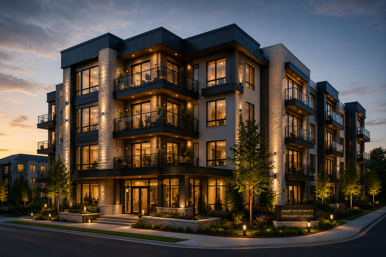 Modern apartment community representing real estate investment opportunities, residential living, and long-term property value.