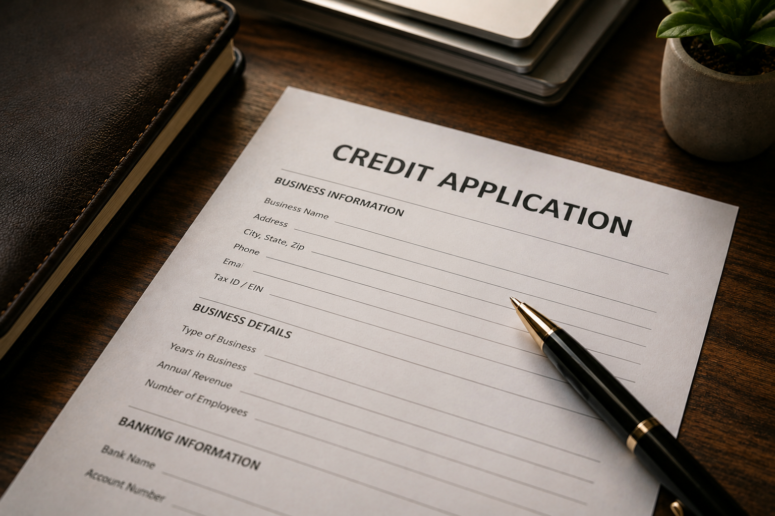 Credit application and financial planning documents designed to support credit building, financing opportunities, and long-term financial goals.