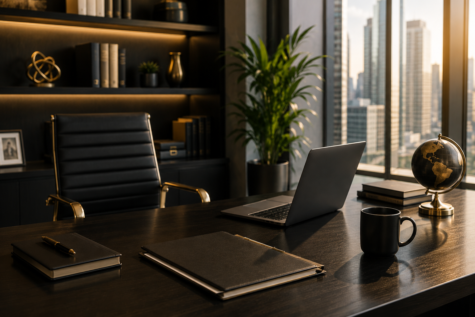 Executive office workspace designed for leadership, strategic planning, business growth, and entrepreneurial success.