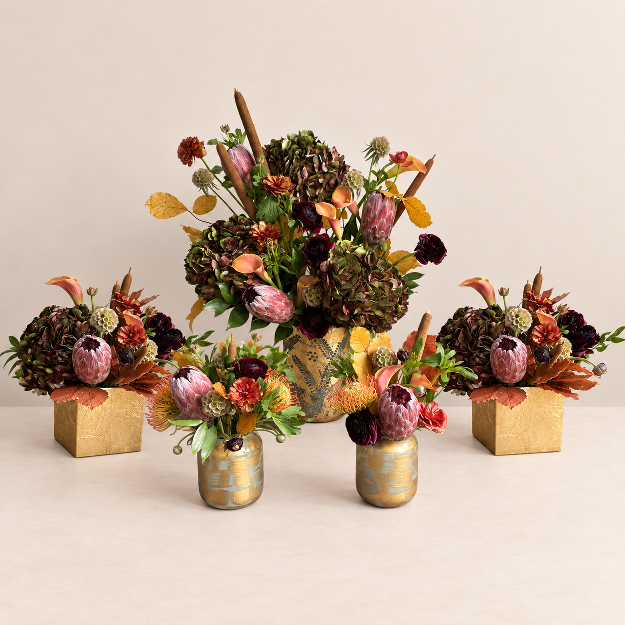 Order The Thanksgiving Floral Set, a coordinated collection of seasonal fall arrangements by Grove Floral Studios in Miami for dinners and holiday entertaining.
