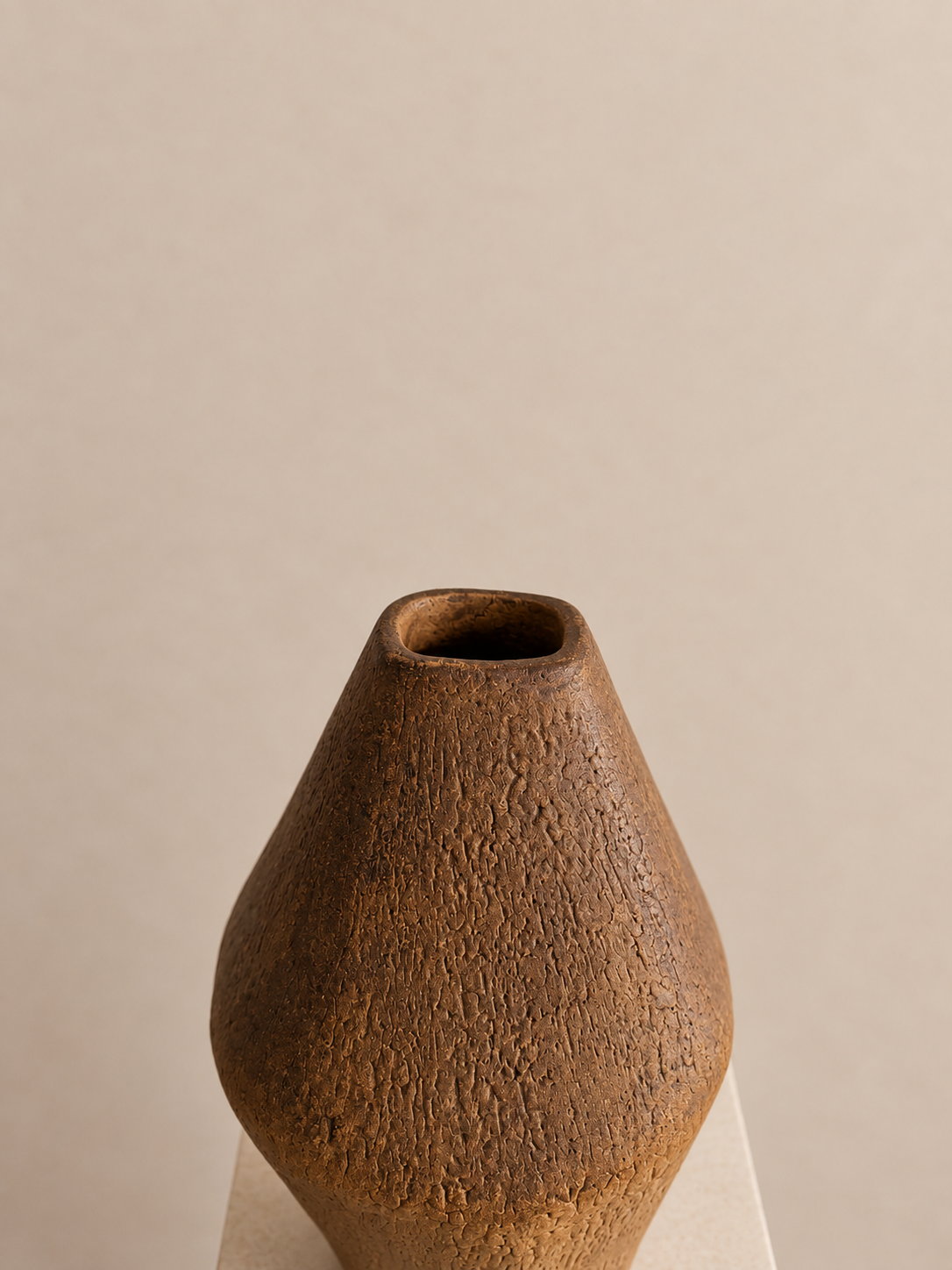 Brutalist Stoneware Vase with angular textured ceramic form by Grove Floral Studios
