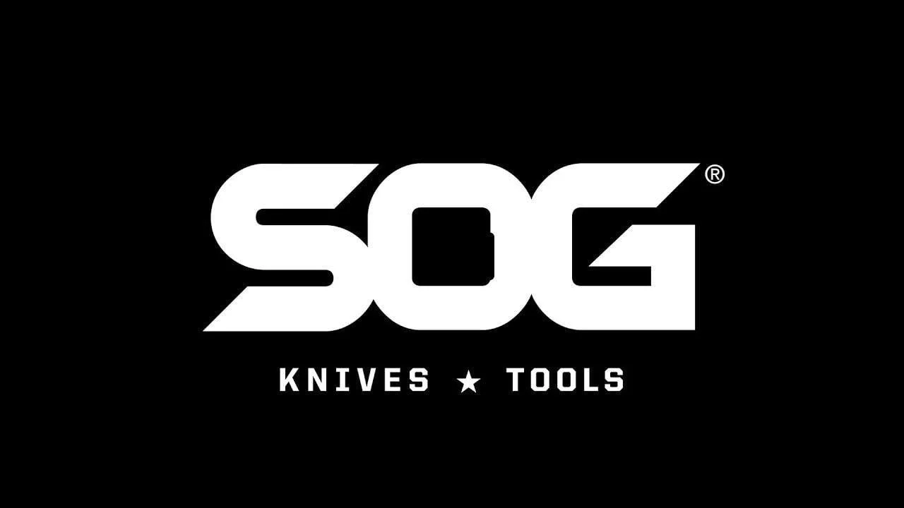 Black background with the white logo of SOG Knives & Tools
