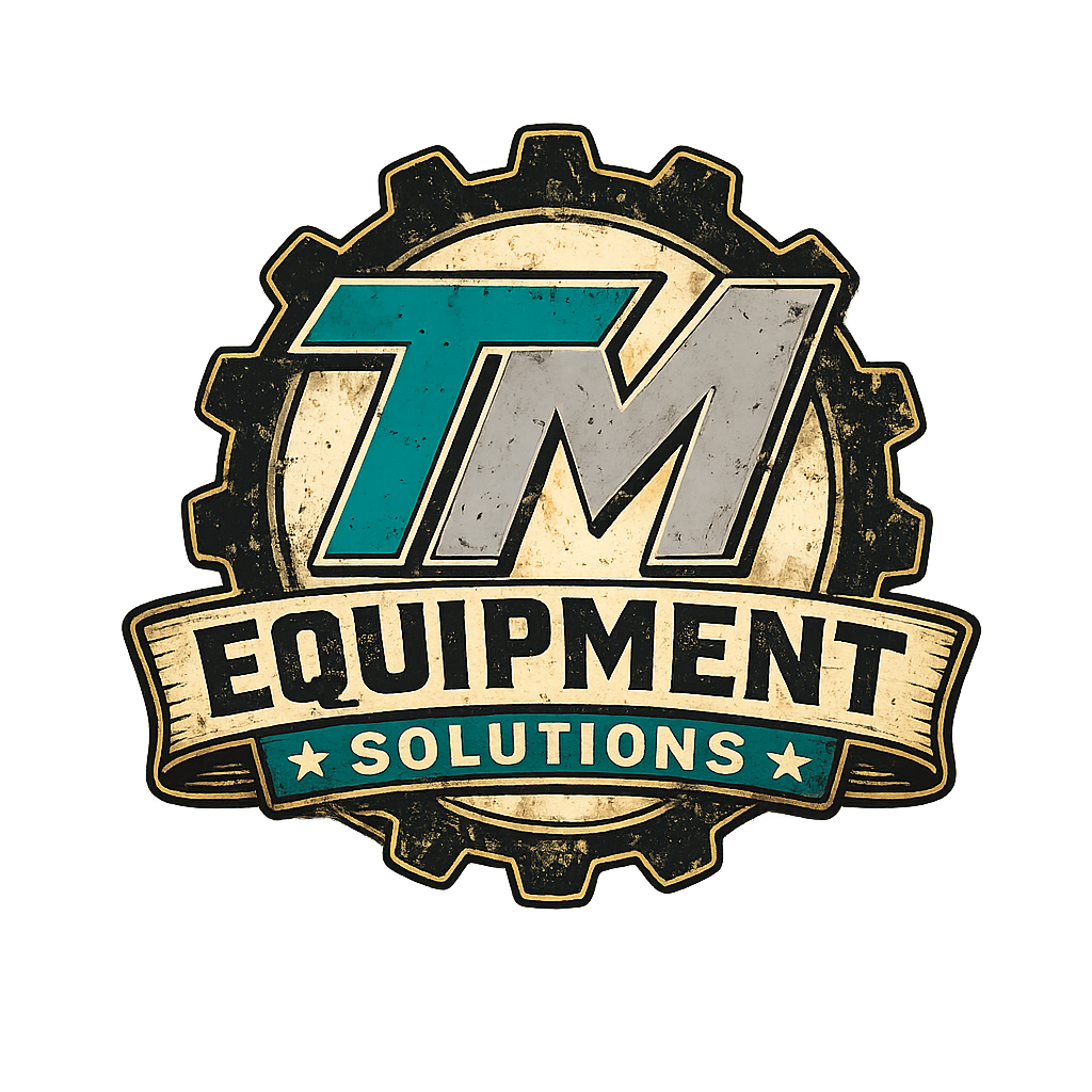 Logo for TM Equipment Solutions featuring a gear and banner design with bold letters.