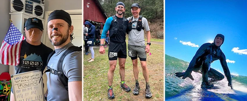 Brendan O'Hara — completed Chad 1000x, with friend after completing first ultramarathon, surfing while wearing a hood, gloves, and booties — founder of Middle Men and host of the Middle Men Podcast