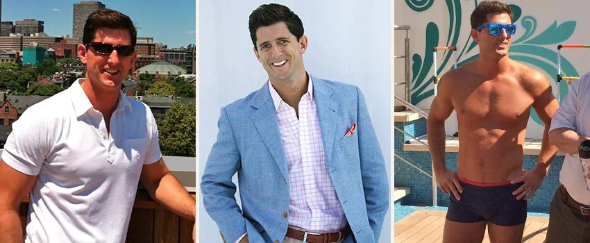 Brendan O'Hara mid 2000s — Middle Men Podcast host wearing preppy clothes and a swimsuit — founder of Middle Men and host of the Middle Men Podcast