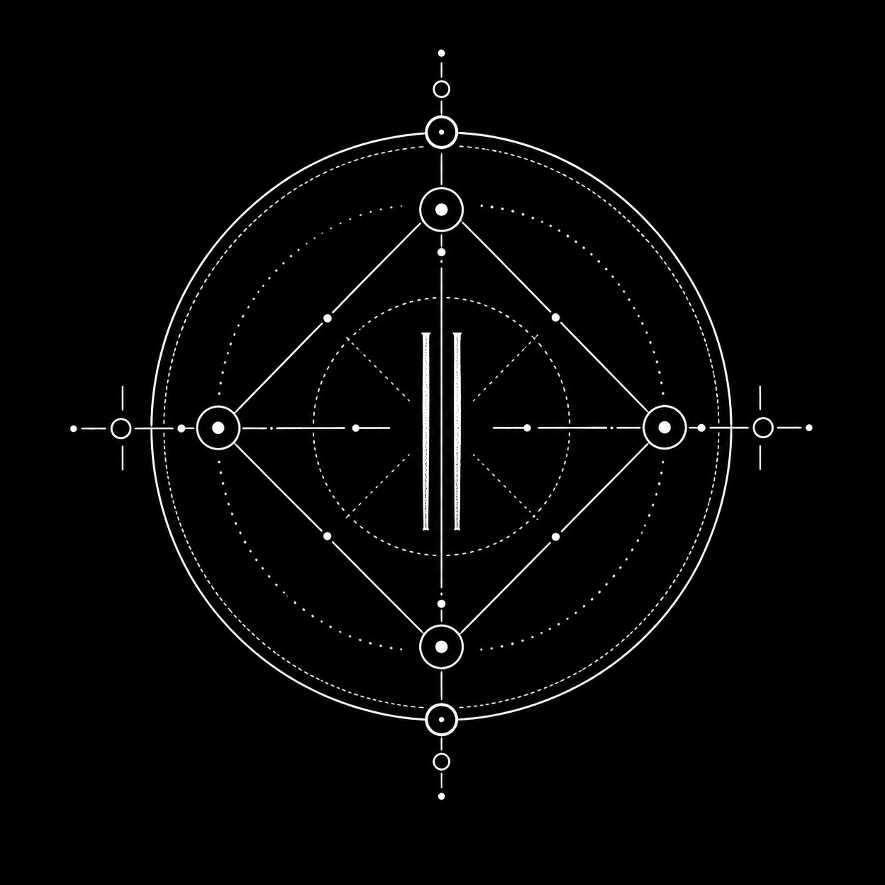 Datum Network glyph showing a central Datum Pair surrounded by geometric alignment and reference lines.