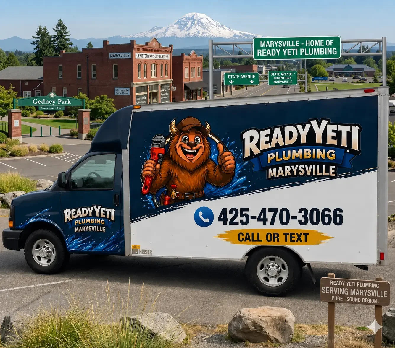 here's a ready yeti plumbing van in marysville ready to install a tankless rinnai water heater for a customer