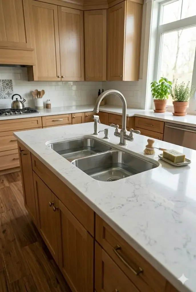 A new kitchen sink and faucet installed by ready yeti plumbing technician