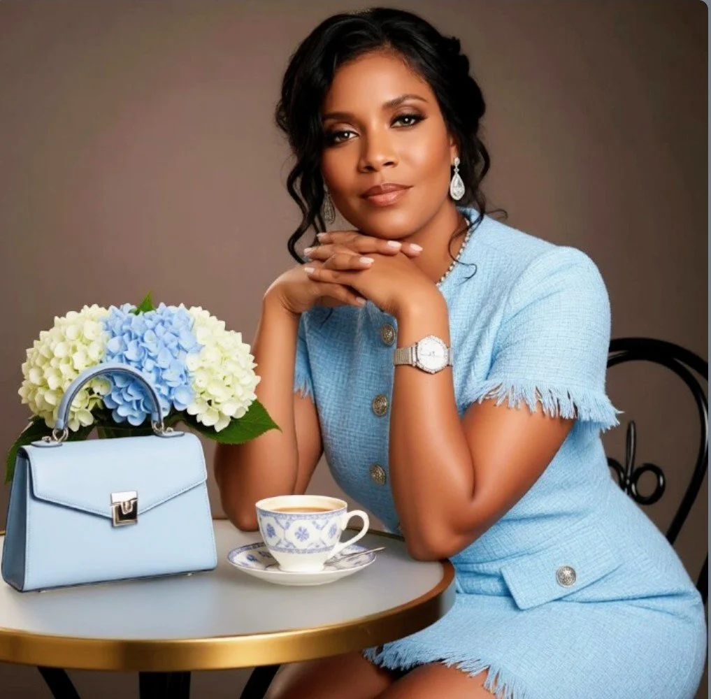 Wendy Y. Norman, author and founder of The Secret Place Press, is seated at a table with books, flowers, and a cup of coffee.