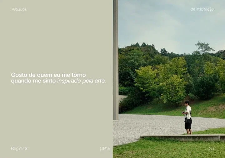 Gosto de quem eu me torno quando me sinto inspirado pela arte. Naoshima n&atilde;o &eacute; uma ilha, &eacute; uma imers&atilde;o. Onde arte n&atilde;o precisa de moldura, de galeria branca, de curador falando baixo. Fui at&eacute; l&aacute; com a ba