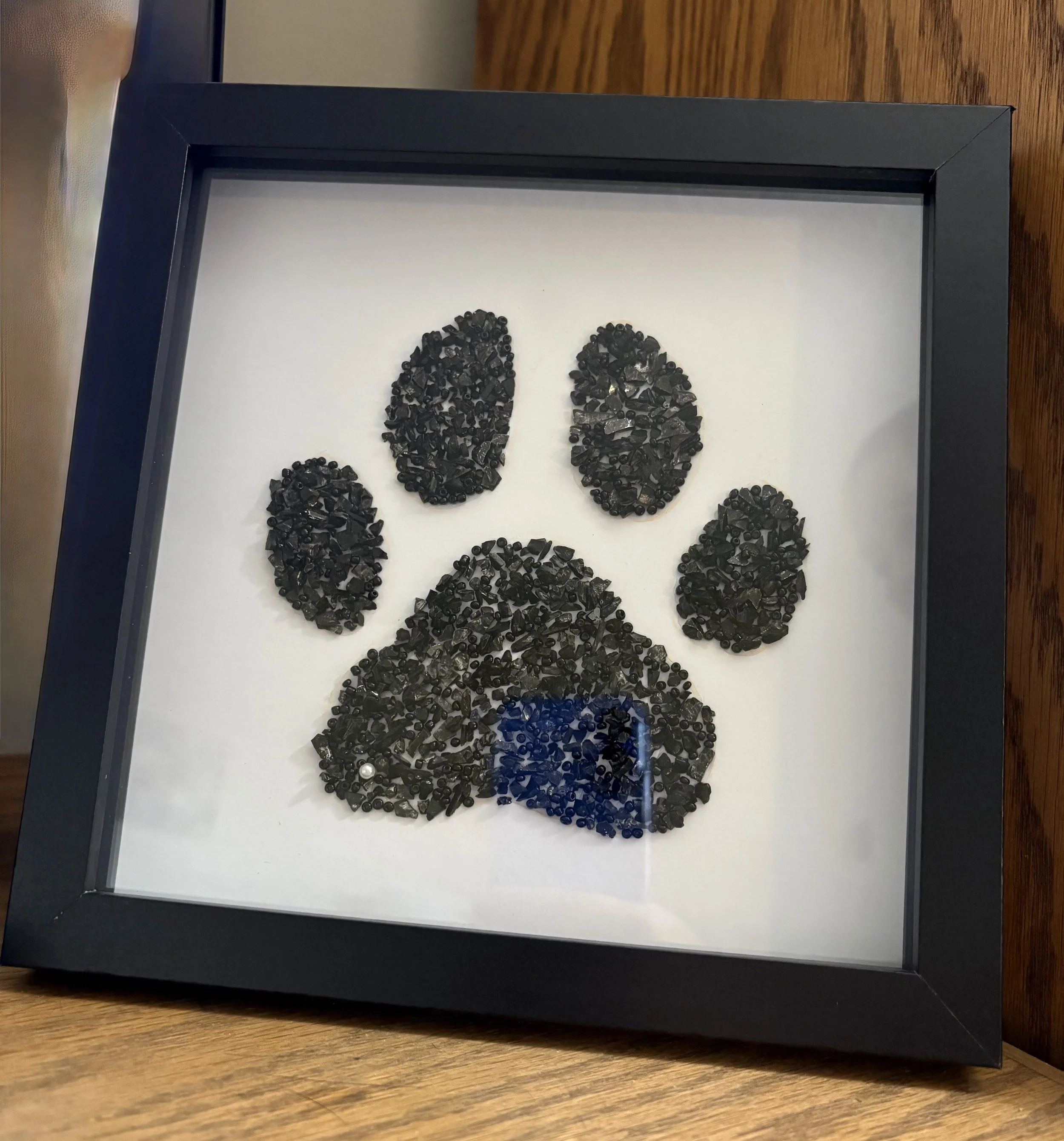 Black Crushed Glass & Beads Dog Paw
