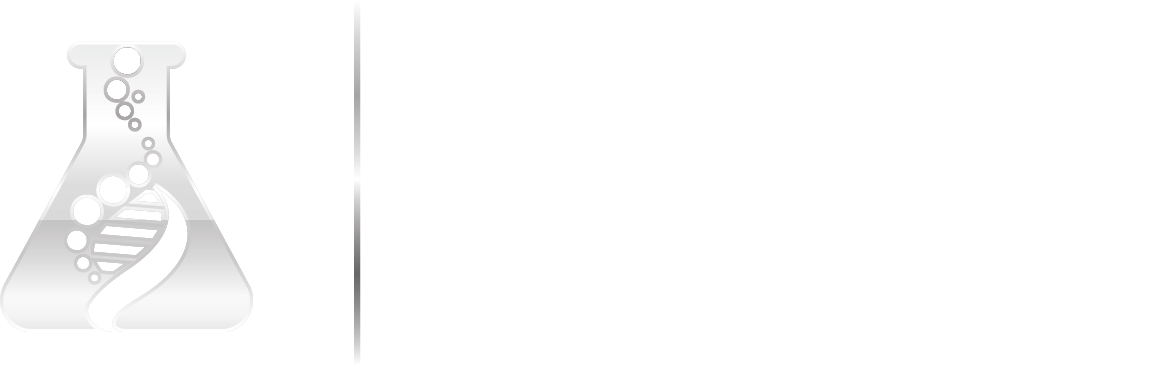 Official horizontal corporate logo for Silver Gene Laboratories, featuring a silver laboratory flask integrated with a genomic DNA double-helix icon and white brand lettering.
