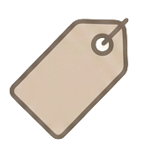 Blank beige price tag with a metal reinforcement eyelet in the corner, on a yellow background.