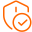 Icon of a clock with an orange circle and a checkmark inside indicating time or scheduling approval.