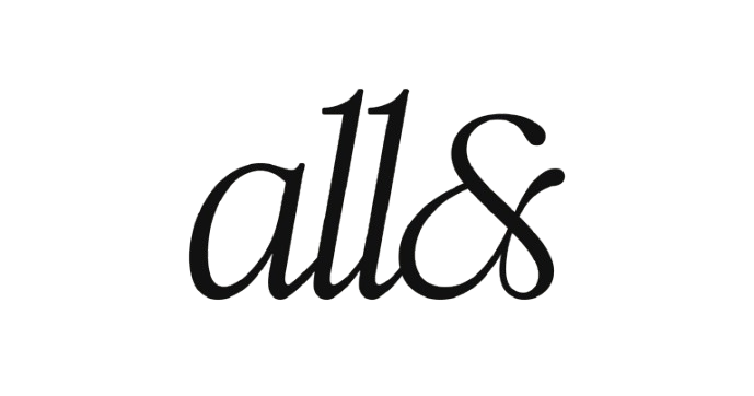 Black and white logo with the words "all&s" in a stylish script font.