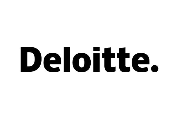 Black and white logo with the word "Deloitte" in large letters.