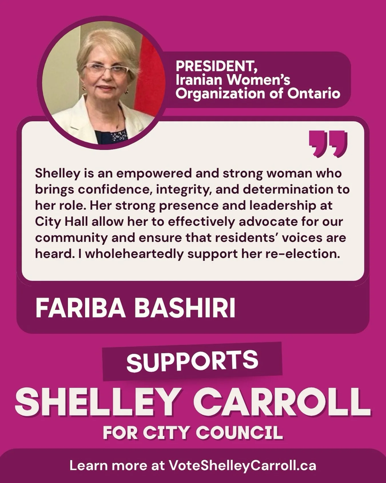 Honoured to have the support of Dr. Fariba Bashiri, President of @iwontario.

Fariba and I share a commitment to building a stronger community where people feel supported and everyone has a chance to thrive.

I&rsquo;m grateful to have her standing w