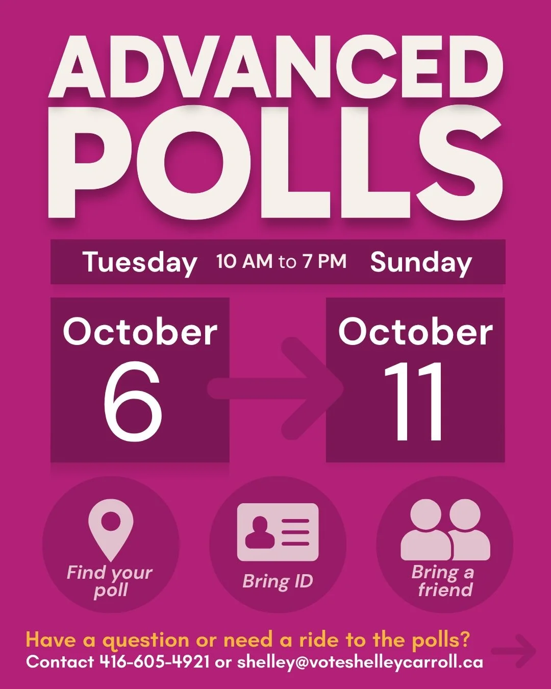 Don Valley North, advance voting is almost here🗳️!

Whether you&rsquo;re voting before work, between errands, or just want to get it done early, advance voting gives you more flexibility to cast your ballot.

Check your voting location, bring your I