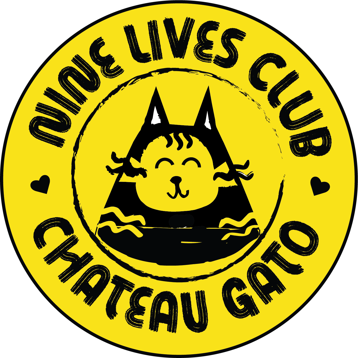 A circular yellow emblem with the phrase 'Wildlife Lives Club' and 'Threatung Gaga' written around it. The center features a cartoon black and yellow dog with a smiling face, closed eyes, and steam rising above its head. The dog appears to be sitting or lying down with a happy expression.
