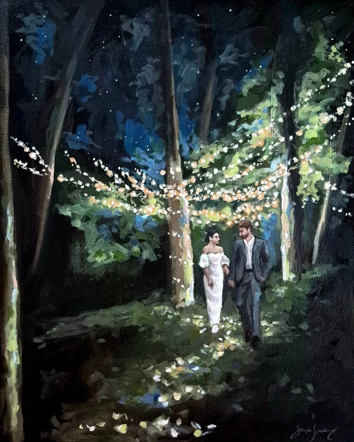a dark &amp; dreamy nighttime wedding painting 🌙✨️

#weddingpainting #ontarioweddings #weddingentertainment #liveartist #liveweddingpainter