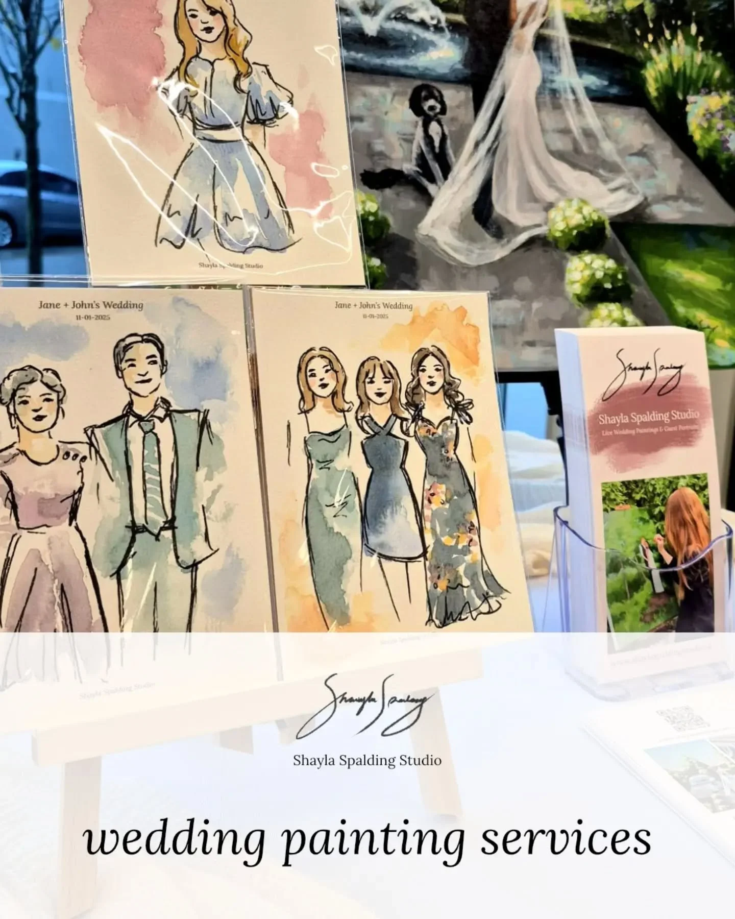I offer several ways to capture your beautiful wedding day through fine art &amp; live painting 🎨

from live wedding paintings, to live wedding guest portraits, to abstract wedding bouquet paintings.

based in the Greater Toronto Area + available to