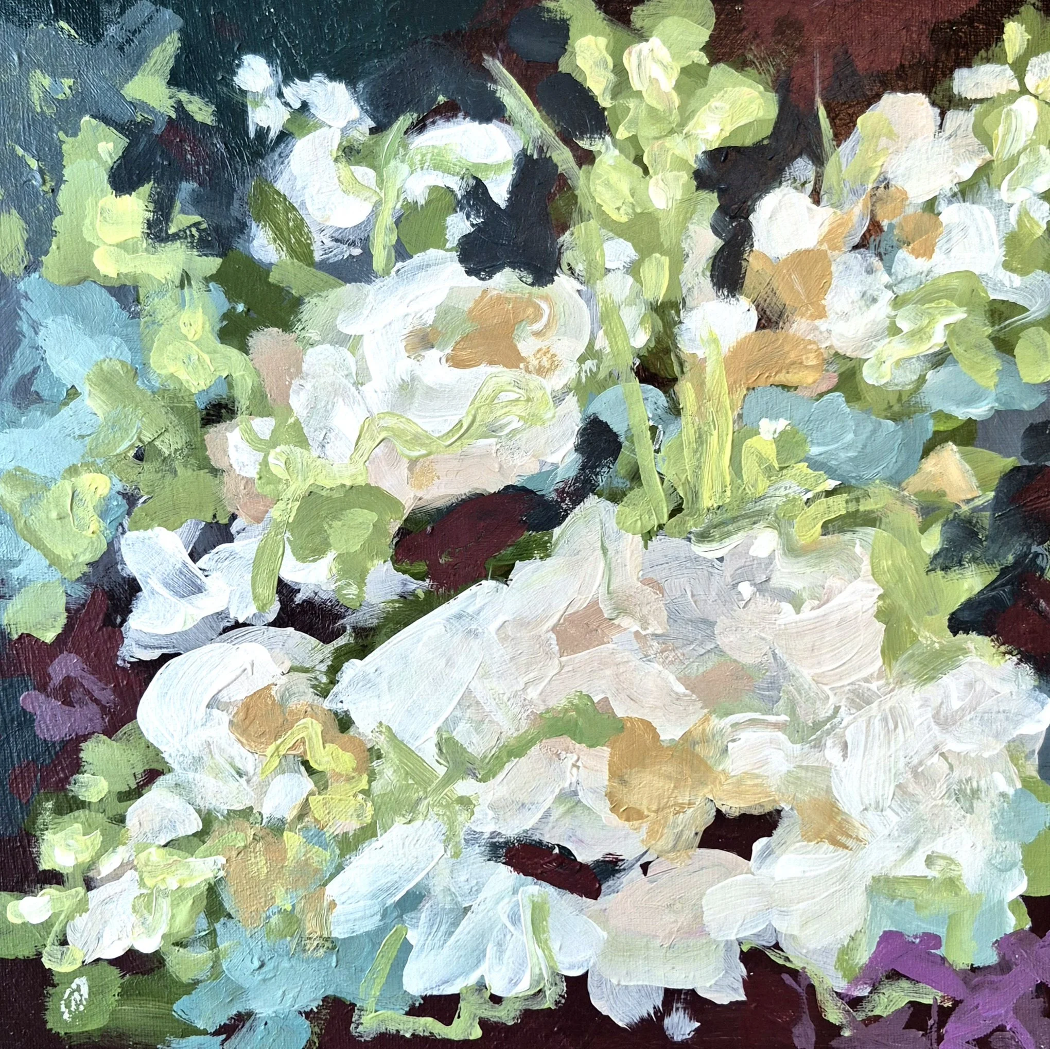 abstract wedding bouquet painting white roses