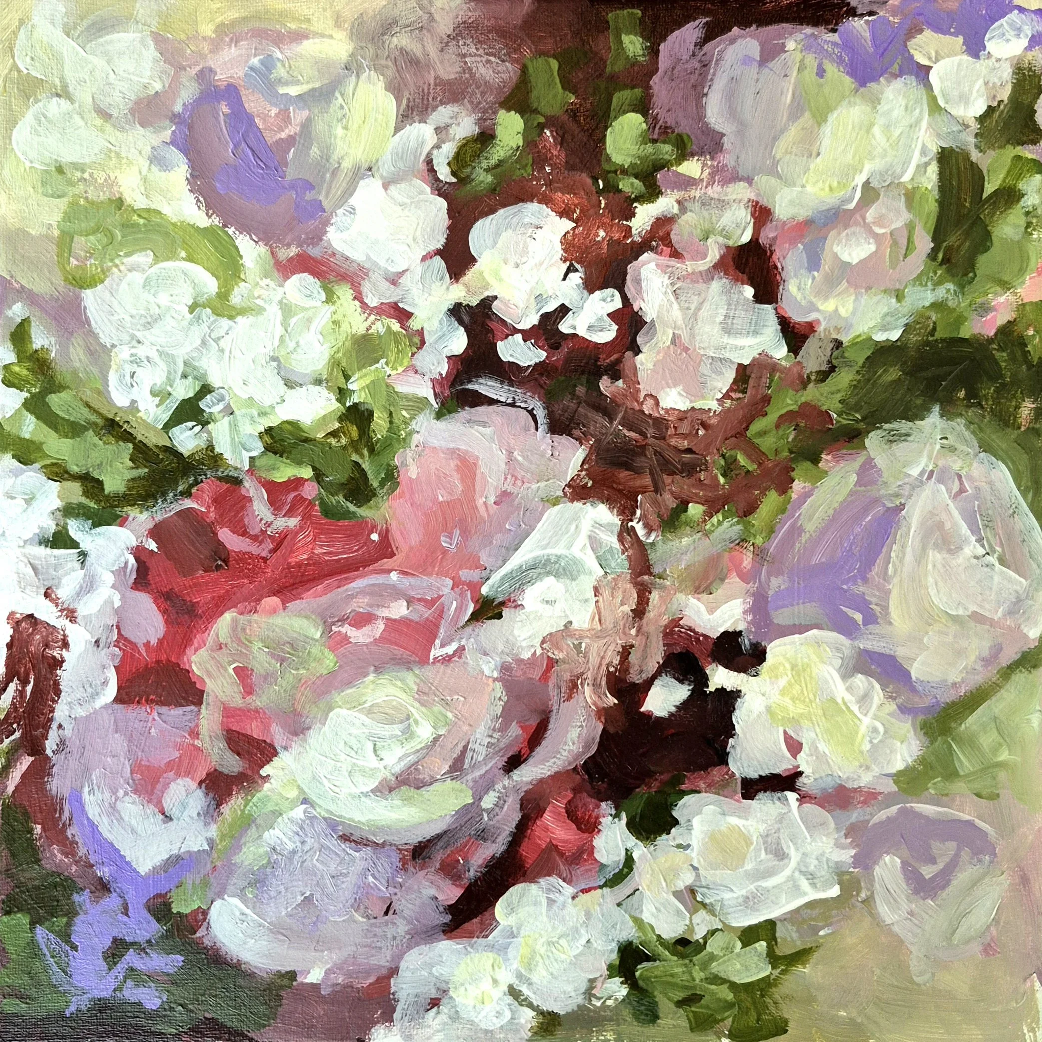 abstract wedding bouquet painting red roses