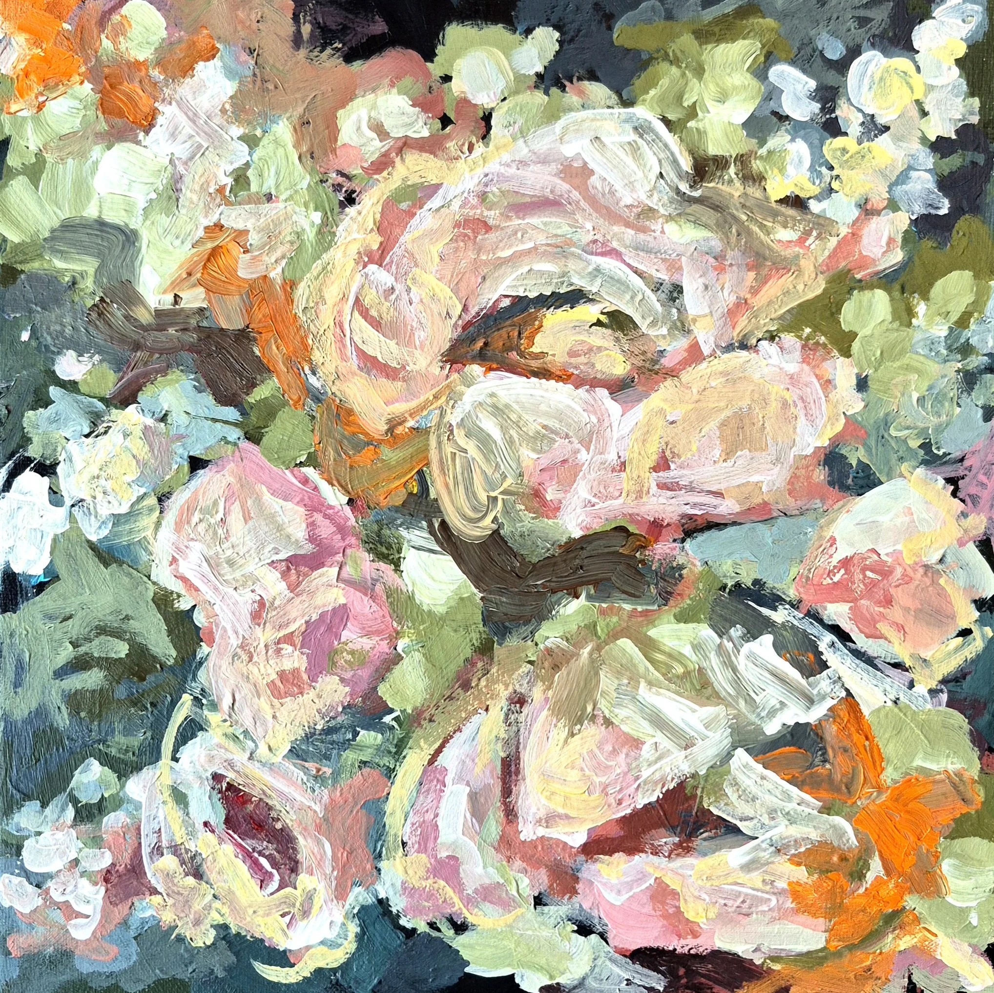 abstract wedding bouquet painting pink peonies
