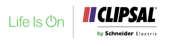 Logo of Clipsal by Schneider Electric with the slogan 'Life Is On' in green text.