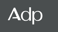 Logo with the word 'Adp' in white on a dark gray background.