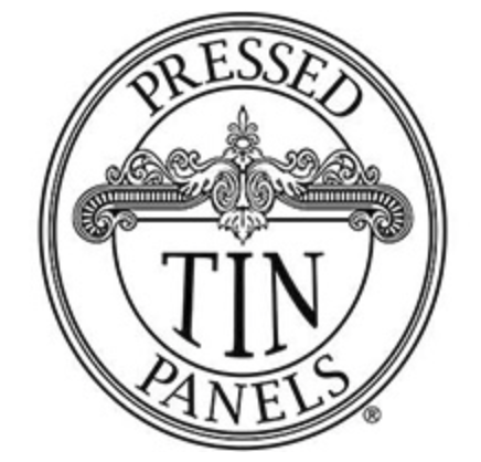 Logo for Pressed Tin Panels featuring a decorative design and the company name.