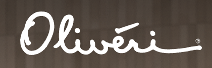 Close-up of the Olivieri brand logo on a wooden surface.