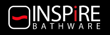Logo for Inspire Bathware with a black and red color scheme and stylized text.