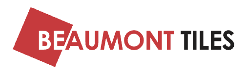 Beaumont Tiles logo with red tilted square and black and red text