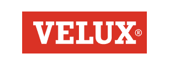 Velux logo with red background and white text.
