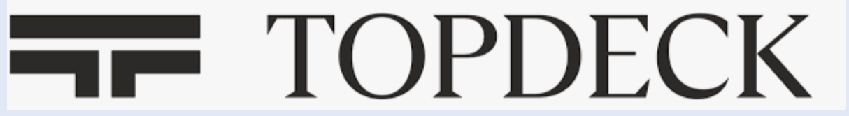 Topdeck logo with stylized T and D in black alongside the word 'Topdeck' in black text on a white background.
