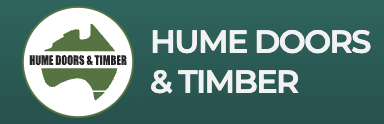 Hume Doors & Timber logo on a green background